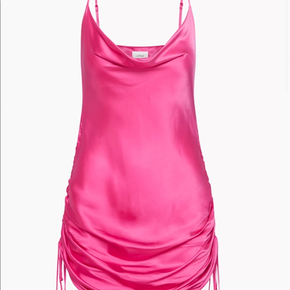 Aritzia pink only ruched slip dress